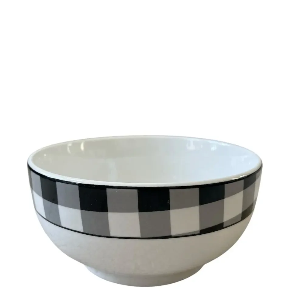 Godinger Black White Checkered Gingham Soup Cereal Bowl 5.5